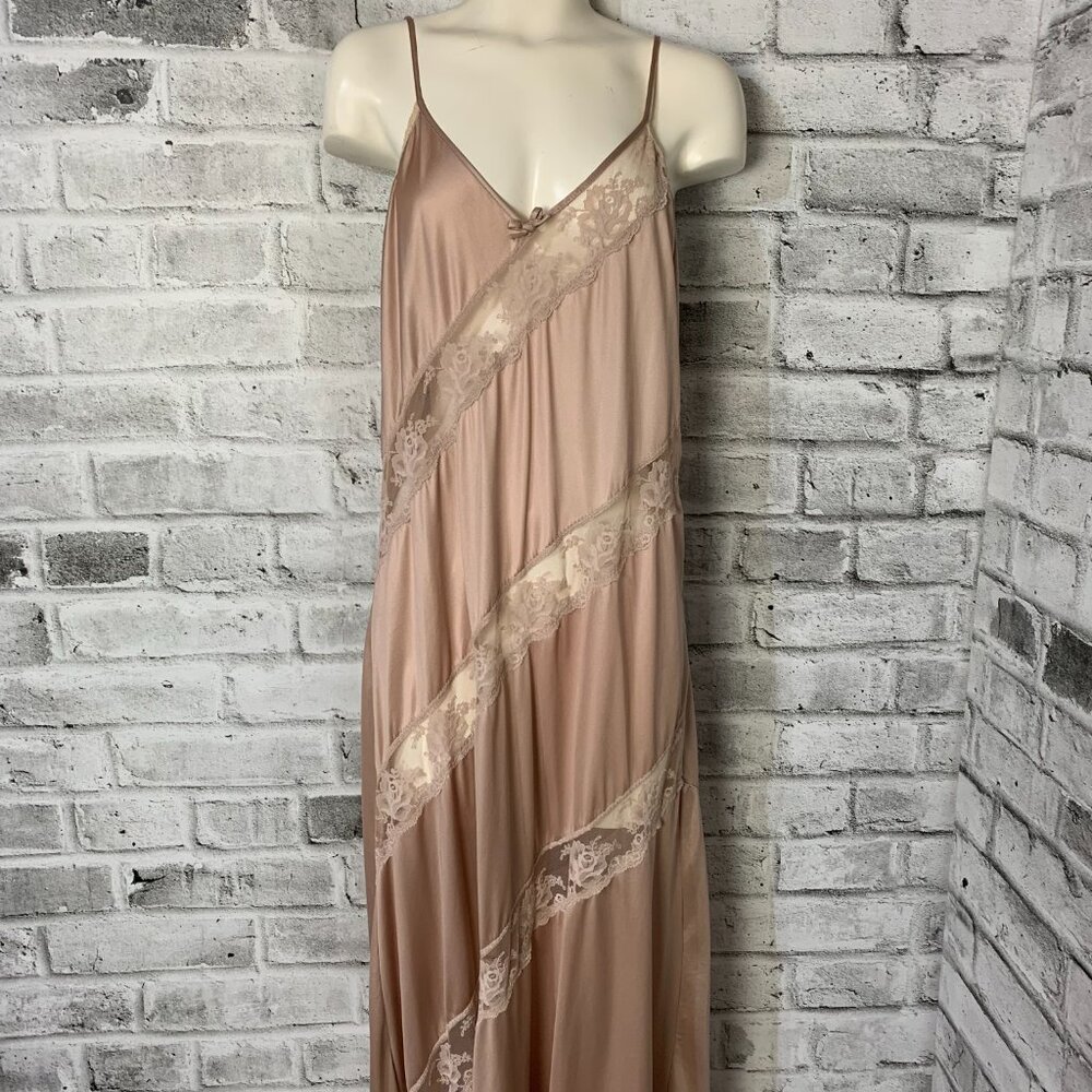 Vintage Y2K 90s Satin Sheer Lace Long Maxi Lingerie Slip Dress Nightgown - Picture 2 of 16